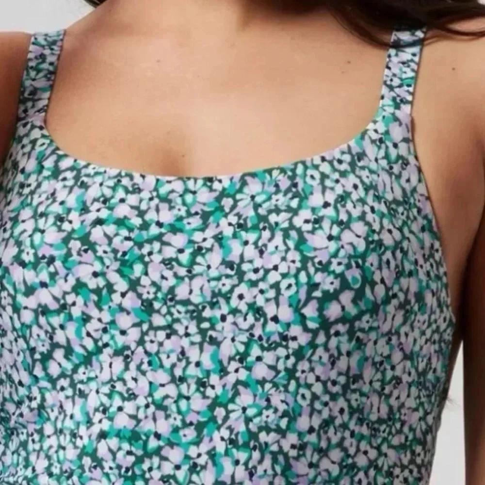 Athleta Womens XXS Hermosa‎ Ditsy Floral One Piece Swimsuit Green Purple Lined